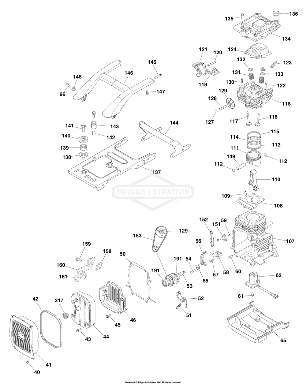 Engine Diagram and Parts List for 030727-00  Briggs and Stratton Generator
